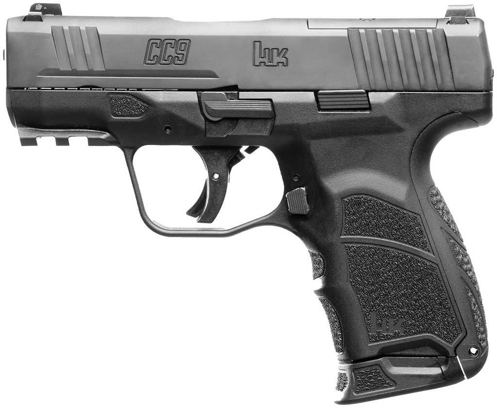 HK 81000550 CC9  9MM LUGER 10+1/12+1 3.32" BLACK POLYGONAL RIFLED BARREL, OPTIC READY/SERRATED STEEL SLIDE, POLYMER FRAME W/PICATINNY RAIL, BLACK INTERCHANGEABLE BACKSTRAP GRIP