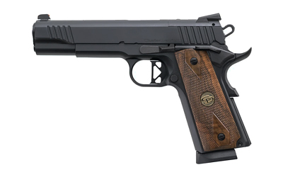 CHIAPPA FIREARMS 440211 1911 SUPERIOR FULL SIZE 45 ACP 8+1 5" STAINLESS STEEL BARREL, BLACK STEEL OPTIC READY/SERRATED SLIDE & FRAME W/BEAVERTAIL, WALNUT DIAMOND CHECKERED GRIP, RMR/RMSC FOOTPRINT