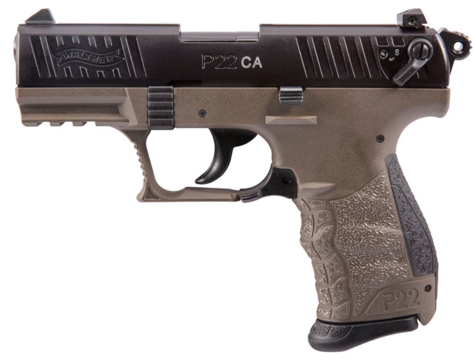 WALTHER ARMS 5120363 P22 *CA COMPLIANT 22 LR 10+1 3.42" MATTE BLACK TENIFER SERRATED/STEEL SLIDE, FLAT DARK EARTH POLYMER FRAME W/PICATINNY RAIL, BLACK INTERCHANGEABLE BACKSTRAP GRIPS