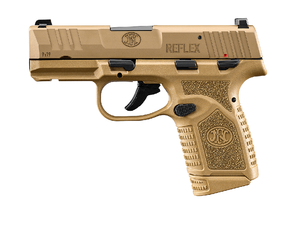 FN 66101421 REFLEX  9MM LUGER 10+1 3.30" MICRO-COMPACT FRAME FLAT DARK EARTH PVD SERRATED STEEL SLIDE W/PICATINNY RAIL STIPPLED GRIP AMBIDEXTROUS
