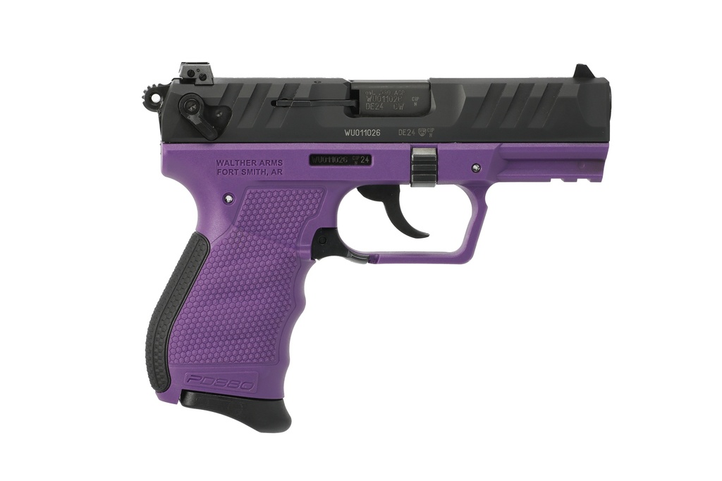 WALTHER ARMS 5050511 PD380  CARRY FRAME 380 ACP 9+1 3.70" BLACK STAINLESS STEEL BARREL, PURPLE POLYMER FRAME W/PICATINNY RAIL, TEXTURED WRAPAROUND GRIP