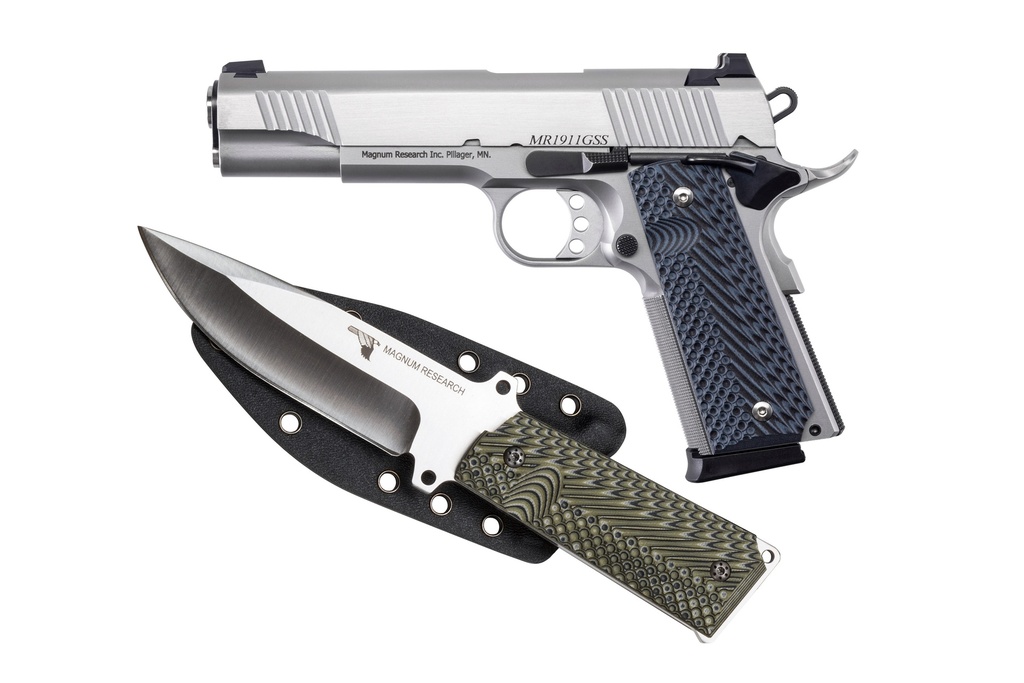 MAGNUM RESEARCH DE1911GSS-K DESERT EAGLE 1911  W/ 1911 FIXED BLADE KNIFE 45 ACP 8+1 5.01" STAINLESS STEEL SLIDE MATTE STAINLESS STEEL BLACK/GRAY G10 GRIP