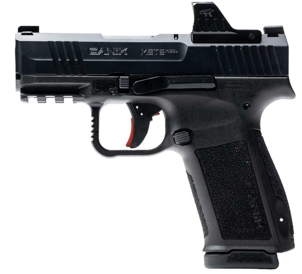 CANIK HG7882VN METE MC9L W/OPTIC 17+1 9MM LUGER BLACK SUB-COMPACT FRAME 3.18" STEEL BARREL BLACK, NITRIDE SERRATED STEEL SLIDE, BLACK POLYMER FRAME W/PICATINNY RAIL, MECANIK MO1 RED DOT