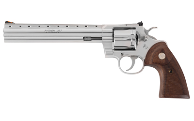 COLT MFG PYTHONSP8WTS PYTHON  357 MAG/38 SPECIAL 6 SHOT 8" POLISHED STAINLESS STEEL VENT RIB BARREL, CYLINDER & FRAME, WALNUT W/MEDALLION GRIP, EXPOSED HAMMER