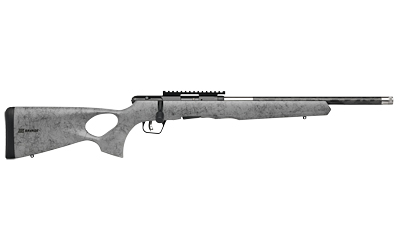 SAVAGE ARMS 70818 B SERIES TIMBERLITE 17 HMR 10+1 18" BLACK THREADED CARBON FIBER/SS BARREL, BLACK PICATINNY RAIL STEEL RECEIVER, GRAY W/BLACK WEBBING SYNTHETIC FIXED THUMBHOLE STOCK