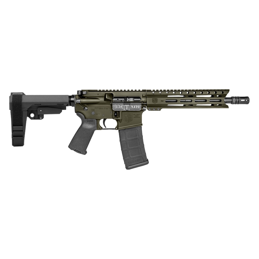 DIAMONDBACK DB1916K101 DB15  5.56 NATO 30+1 10" BLACK NITRIDE HEAVY THREADED BARREL, OD GREEN CERAKOTE PICATINNY RAIL ALUMINUM RECEIVER, 9" M-LOK HANDGUARD SB TACTICAL BRACE & BLACK MAGPUL MOE GRIP