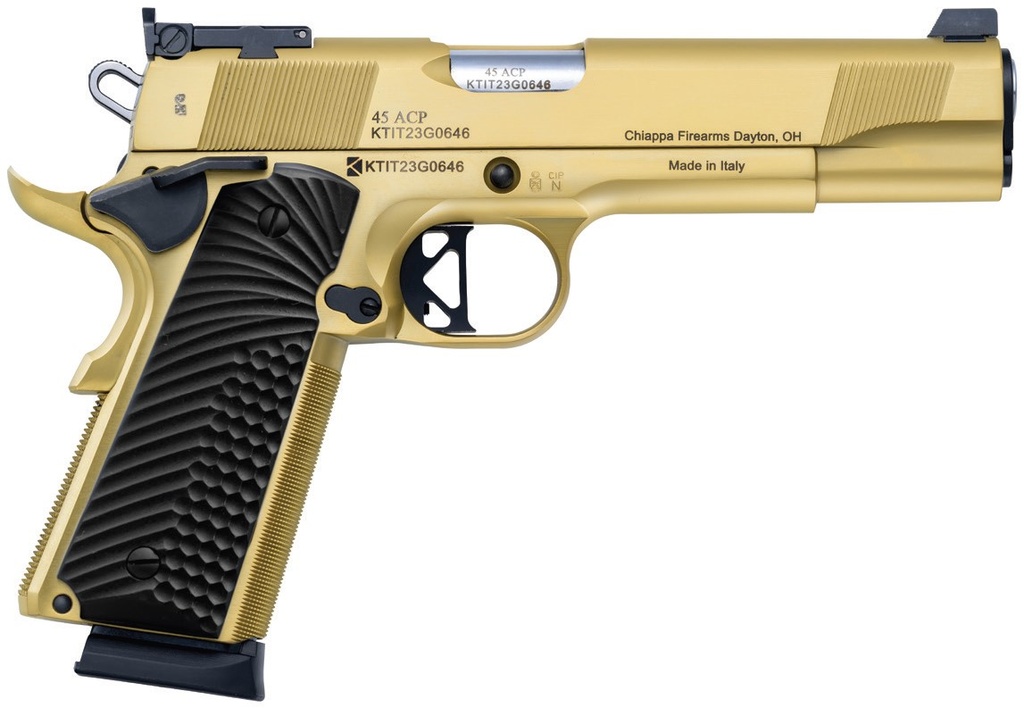 CHARLES DALY 440182 1911 EMPIRE GRADE FULL SIZE FRAME 45 ACP 8+1 5" STAINLESS STEEL BARREL, NEBULA PVD SERRATED STEEL SLIDE, STEEL W/BEAVERTAIL FRAME, BLACK G10 GRIP