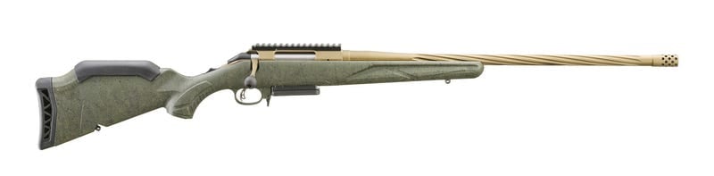 RUGER 46947 AMERICAN II PREDATOR FULL SIZE 7MM PRC 3+1 22" BURNT BRONZE CERAKOTE SPIRAL FLUTED THREADED BARREL & ALLOY STEEL RECEIVER W/PICATINNY RAIL, GREEN SPLATTER ADJ LOP SYNTHETIC STOCK