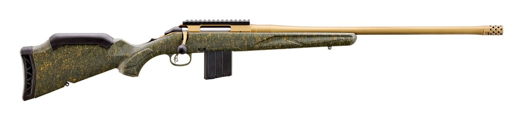 RUGER 46937 AMERICAN II PREDATOR FULL SIZE 400 LEGEND 5+1 22" BURNT BRONZE CERAKOTE THREADED BARREL & ALLOY STEEL RECEIVER W/PICATINNY RAIL, GREEN SPLATTER ADJ LOP SYNTHETIC STOCK