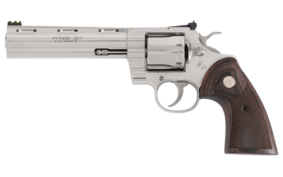 COLT MFG PYTHONSP6WFTG PYTHON TARGET 357 MAG 38 SPECIAL 6 SHOT 6" STAINLESS RECESSED TARGET VENT RIB BARREL, CYLINDER & FRAME, WALNUT W/MEDALLION GRIP, EXPOSED HAMMER