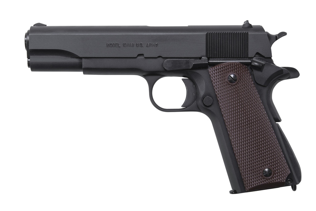 AUTO-ORDNANCE 1911BKOC 1911 A1 COMMANDER 45 ACP 7+1 4.25" MATTE BLACK SERRATED  CARBON STEEL SLIDE MATTE BLACK MATTE BLACK CARBON STEEL BROWN CHECKERED POLYMER GRIPS RIGHT HAND