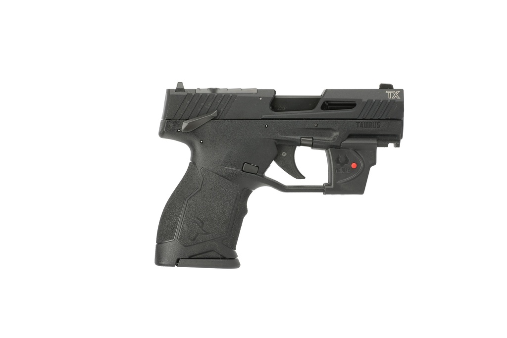 TAURUS 1-TX22131VL TX22C  COMPACT FRAME 22 LR 13+1 SAO 3.60" MATTE BLACK STEEL THREADED BARREL, BLACK ANODIZED OPTIC READY/SERRATED SLIDE, BLACK POLYMER FRAME W/PICATINNY RAIL, VIRIDIAN LASER