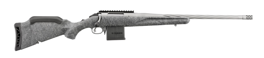 RUGER 46909 AMERICAN II  FULL SIZE 223 REM 10+1 20" GUN METAL GRAY CERAKOTE SPIRAL FLUTED THREADED BARREL & ALLOY STEEL RECEIVER W/PICATINNY RAIL, GRAY SPLATTER ADJ LOP SYNTHETIC STOCK