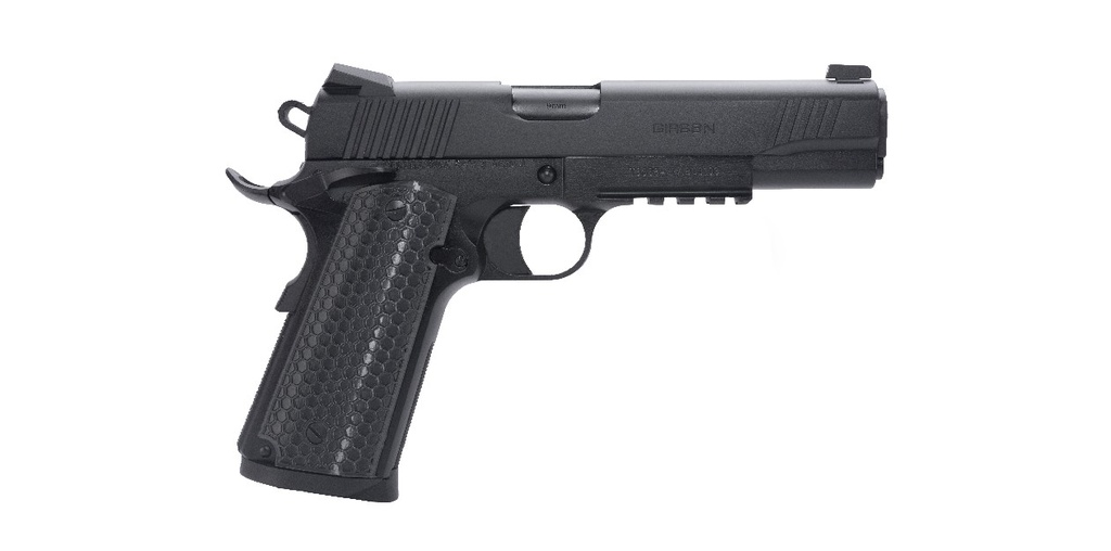 GIRSAN 392061 MC1911 S UNTOUCHABLE FULL SIZE FRAME 9MM LUGER 9+1 5" BLACK STEEL BARREL, BLACK SERRATED STEEL SLIDE & FRAME W/BEAVERTAIL & PICATINNY RAIL, BLACK POLYMER GRIP