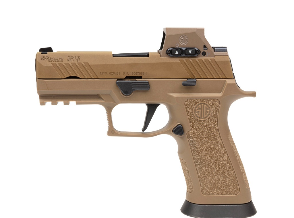 SIG SAUER M18X9RX M18X W/OPTIC CARRY FRAME 9MM LUGER 21+1 3.90" BLACK BARREL COYOTE PVD OPTIC READY/SERRATED STAINLESS STEEL SLIDE & POLYMER FRAME W/BEAVERTAIL & PICATINNY RAIL, SIG ROMEOM17