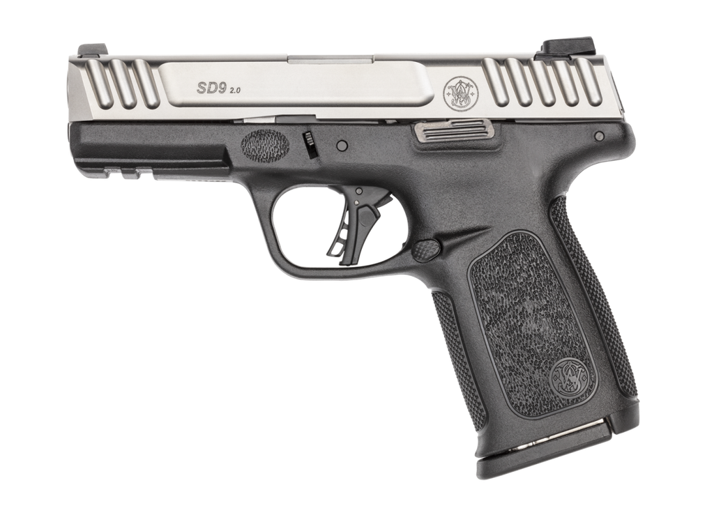 SMITH & WESSON 13935 SD9 2.0  COMPACT FRAME 9MM LUGER 10+1, 4" STAINLESS STEEL BARREL, SATIN STAINLESS STEEL SERRATED SLIDE, BLACK POLYMER FRAME W/PICATINNY RAIL, BLACK TEXTURED POLYMER GRIP