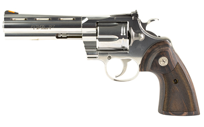 COLT MFG PYTHONSP5WTS PYTHON  357 MAG/38 SPECIAL 6 SHOT 5" STAINLESS RECESSED TARGET/VENT RIB BARREL, STAINLESS CYLINDER & FRAME, WALNUT W/COLT MEDALLION GRIP
