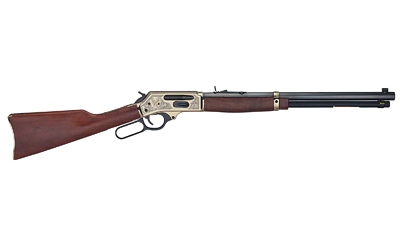 HENRY H009BGWL WILDLIFE  30-30 WIN 5+1 20" BLUED OCTAGON, POLISHED BRASS ENGRAVED REC, AMERICAN WALNUT FURNITURE, ADJ. BRASS BUCKHORN SIGHT