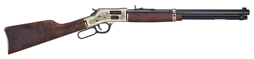 HENRY H006GD SIDE GATE DELUXE 44 MAG/44 SPECIAL 10+1 20" BLUED OCTAGON BARREL, ENGRAVED POLISHED BRASS REC, SEMI-FANCY AMERICAN WALNUT STOCK, ADJ. SIGHT