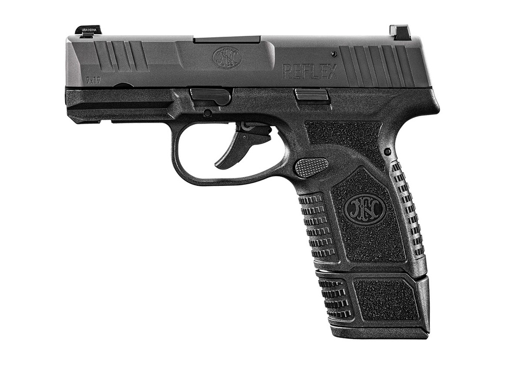 FN 66101408 REFLEX  MICRO-COMPACT FRAME 9MM LUGER 15+1/11+1, 3.30" BLACK TARGET CROWN STEEL BARREL, BLACK PVD SERRATED STEEL SLIDE & POLYMER FRAME W/PICATINNY RAIL, AMBIDEXTROUS