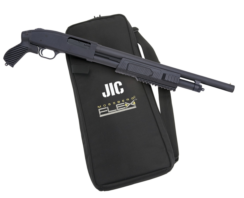 MOSSBERG 57340 500 JIC FLEX 12 GAUGE 5+1 3" 18.50" CYLINDER BORE STEEL BARREL, MATTE BLUED METAL FINISH, SYNTHETIC FLEX PISTOL GRIP STOCK, INCLUDES CUSTOM CARRY CASE