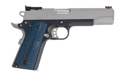 COLT MFG O5970GCLTT GOLD CUP LITE 45 ACP 8+1 5" STAINLESS NATIONAL MATCH BARREL, BRUSHED STAINLESS SERRATED SLIDE, BLACK/STAINLESS STAINLESS STEEL FRAME W/BEAVERTAIL, BLUE SCALLOPED CHECKERED G10 GRIP