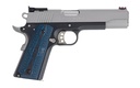 COLT MFG O5970GCLTT GOLD CUP LITE 45 ACP 8+1 5" STAINLESS NATIONAL MATCH BARREL, BRUSHED STAINLESS SERRATED SLIDE, BLACK/STAINLESS STAINLESS STEEL FRAME W/BEAVERTAIL, BLUE SCALLOPED CHECKERED G10 GRIP