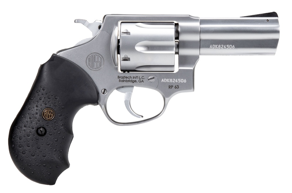 ROSSI 2RP639 RP63  SMALL FRAME 357 MAG 6 SHOT, 3" SATIN STAINLESS STEEL BARREL, CYLINDER & FRAME, BLACK TEXTURED RUBBER GRIP, HAMMER BLOCK SAFETY, EXPOSED HAMMER
