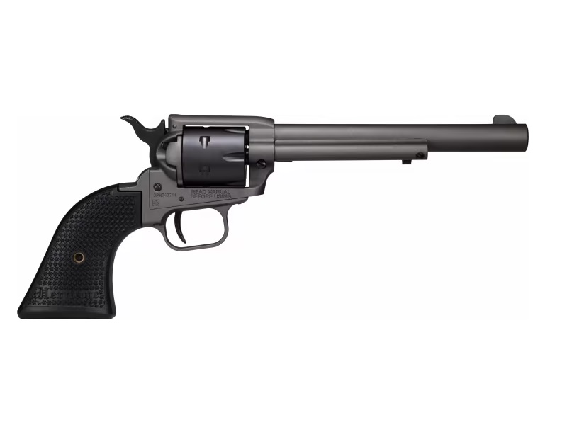HERITAGE MFG SRR22C6 ROUGH RIDER  22 LR 6 SHOT, 6.50" TUNGSTEN GRAY CERAKOTE STEEL BARREL, FRAME, BLACK SATIN CYLINDER, BLACK POLYMER GRIP, HAMMER/THUMB SAFETY, EXPOSED HAMMER