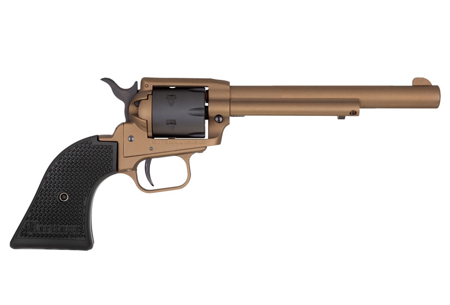 HERITAGE MFG RR22A6 ROUGH RIDER  22 LR 6 SHOT, 6.50" BURNT BRONZE CERAKOTE STEEL BARREL, BLACK SATIN CYLINDER BURNT BRONZE CERAKOTE STEEL, BLACK TEXTURED POLYMER GRIPS