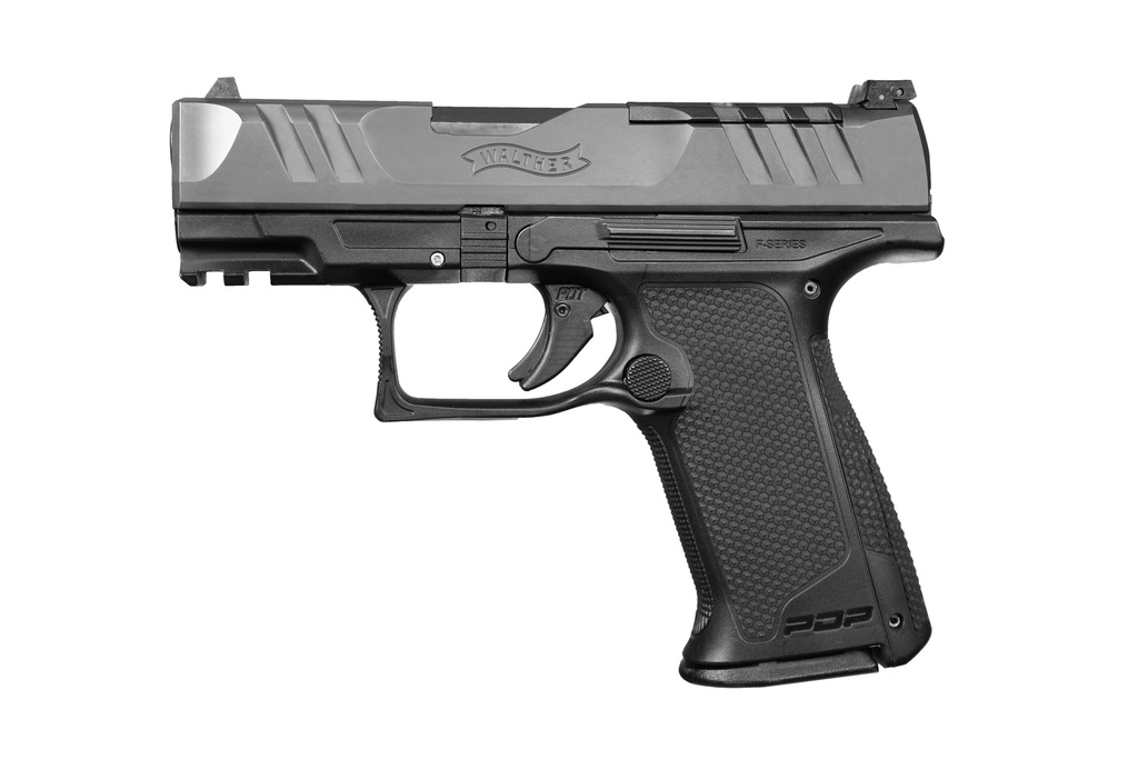 WALTHER ARMS 2849313 PDP F-SERIES 9MM LUGER 15+1 3.50" BLACK STEEL BARREL, BLACK OPTIC READY/SERRATED SLIDE, BLACK POLYMER FRAME W/PICATINNY RAIL, BLACK PERFORMANCE DUTY TEXTURE GRIPS, AMBIDEXTROUS