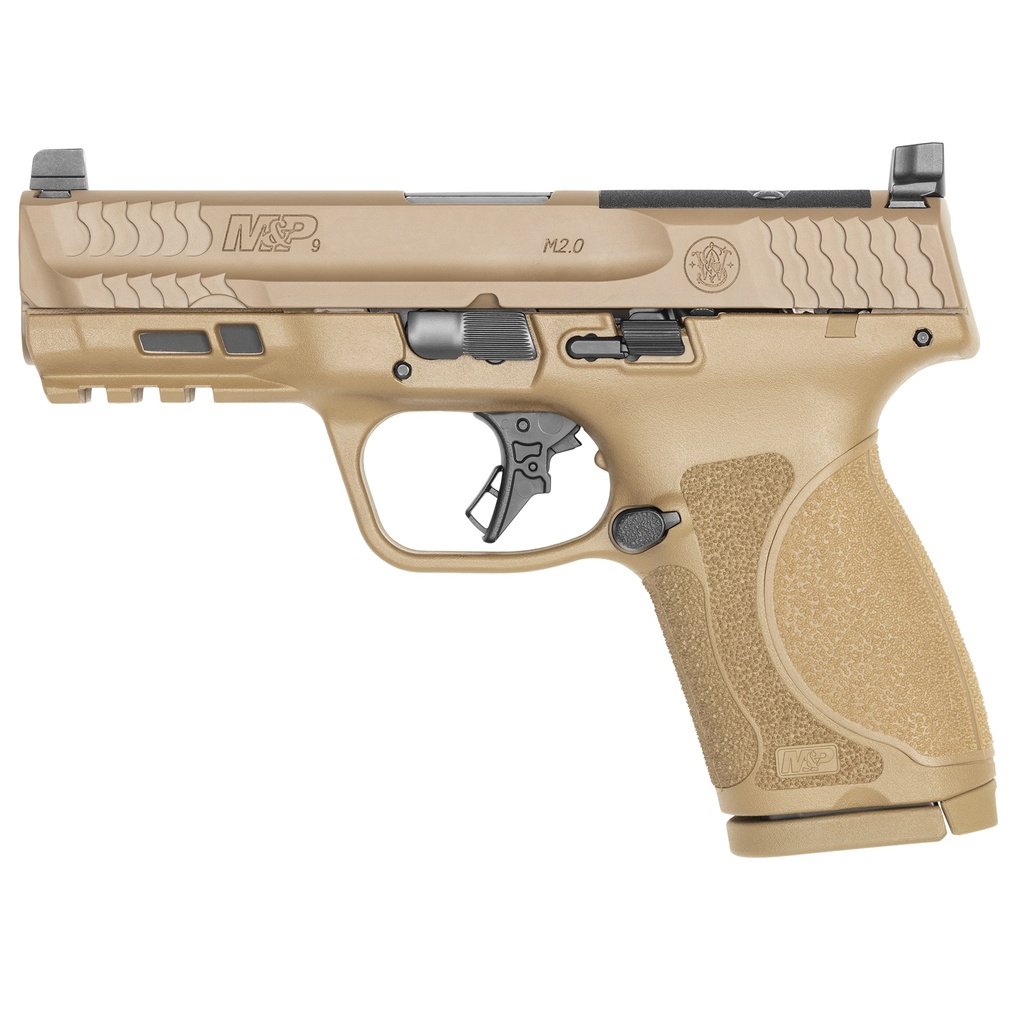 SMITH & WESSON 13572 M&P M2.0  COMPACT 9MM LUGER 15+1, 4" STAINLESS STEEL BARREL & OPTIC CUT/SERRATED STAINLESS STEEL SLIDE, FLAT DARK EARTH POLYMER FRAME W/PICATINNY RAIL