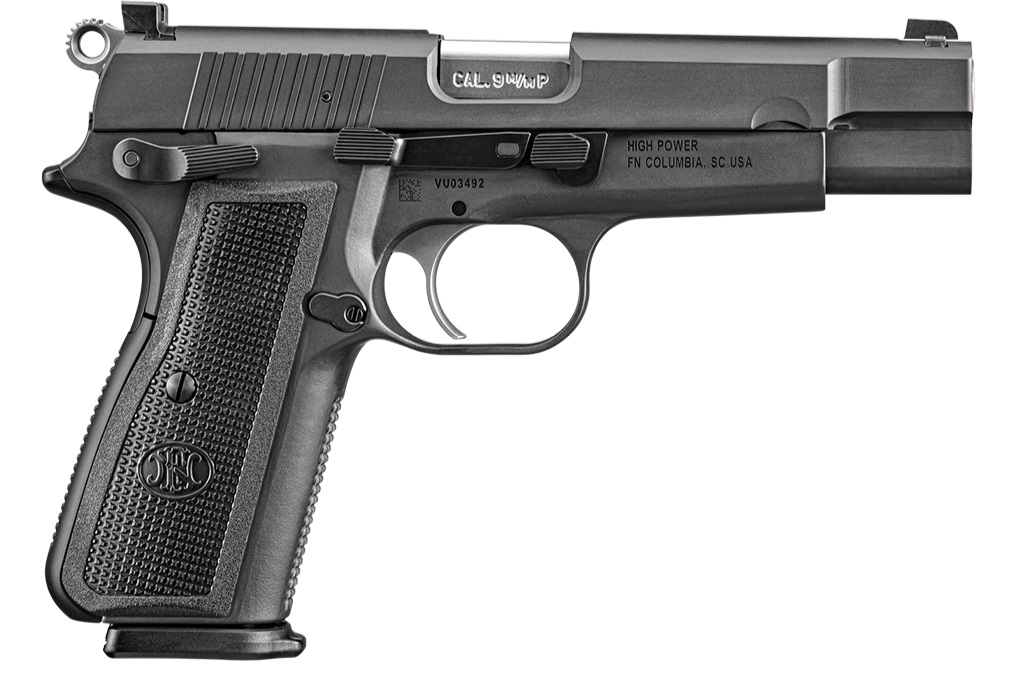 FN 66100256 HIGH POWER  9MM LUGER 17+1, 4.70" BLACK TARGET CROWN STEEL BARREL, BLACK PVD SERRATED STEEL SLIDE & STEEL FRAME W/BEAVERTAIL, BLACK TEXTURED POLYMER GRIP, AMBIDEXTROUS