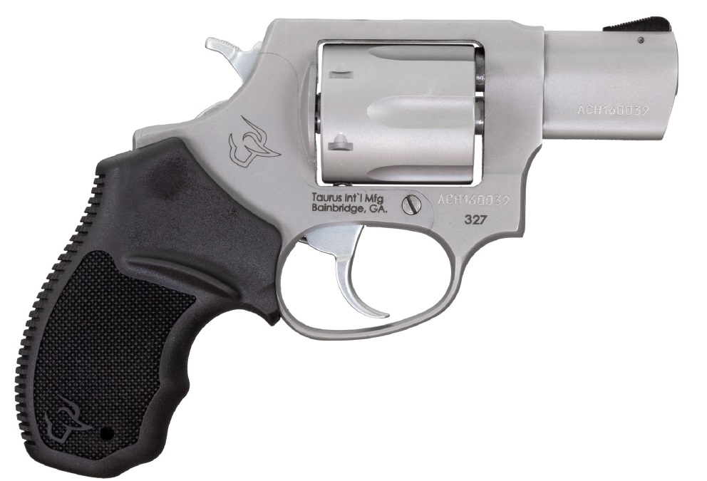TAURUS 232729 327  SMALL FRAME 327 FEDERAL MAG 6RD 2" MATTE STAINLESS STEEL BARREL, CYLINDER & FRAME, BLACK FINGER GROOVE RUBBER GRIP, HAMMER SAFETY