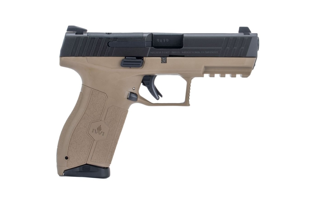IWI US M9ORP10FDNS MASADA  FULL SIZE 9MM LUGER 10+1, 4.10" BLACK BUTTON RIFLED STEEL BARREL, BLACK OPTIC READY/SERRATED STEEL SLIDE, FLAT DARK EARTH POLYMER FRAME W/PICATINNY RAIL, AMBIDEXTROUS