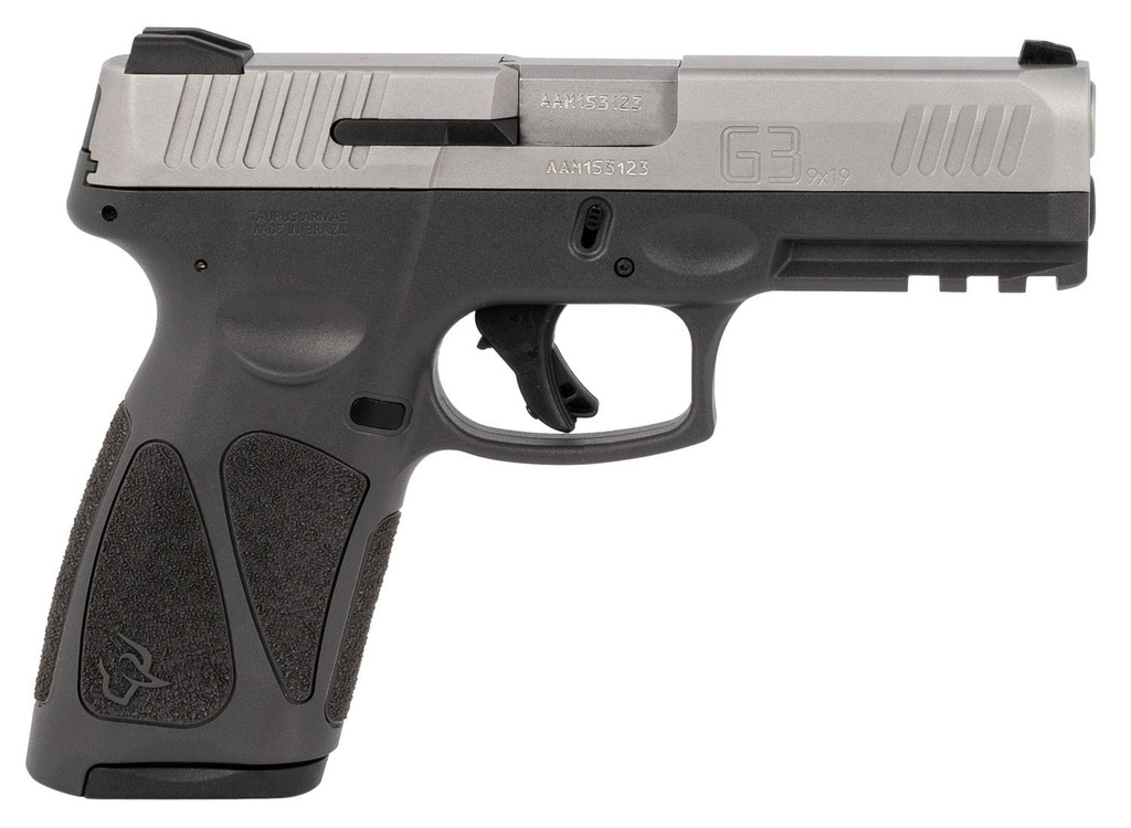 TAURUS 1G3B949G15 G3  FULL SIZE FRAME 9MM LUGER 15+1 4" MATTE STAINLESS STEEL BARREL, MATTE SERRATED STAINLESS STEEL SLIDE, GRAY POLYMER FRAME W/PICATINNY RAIL, GRAY POLYMER GRIP, RIGHT HAND