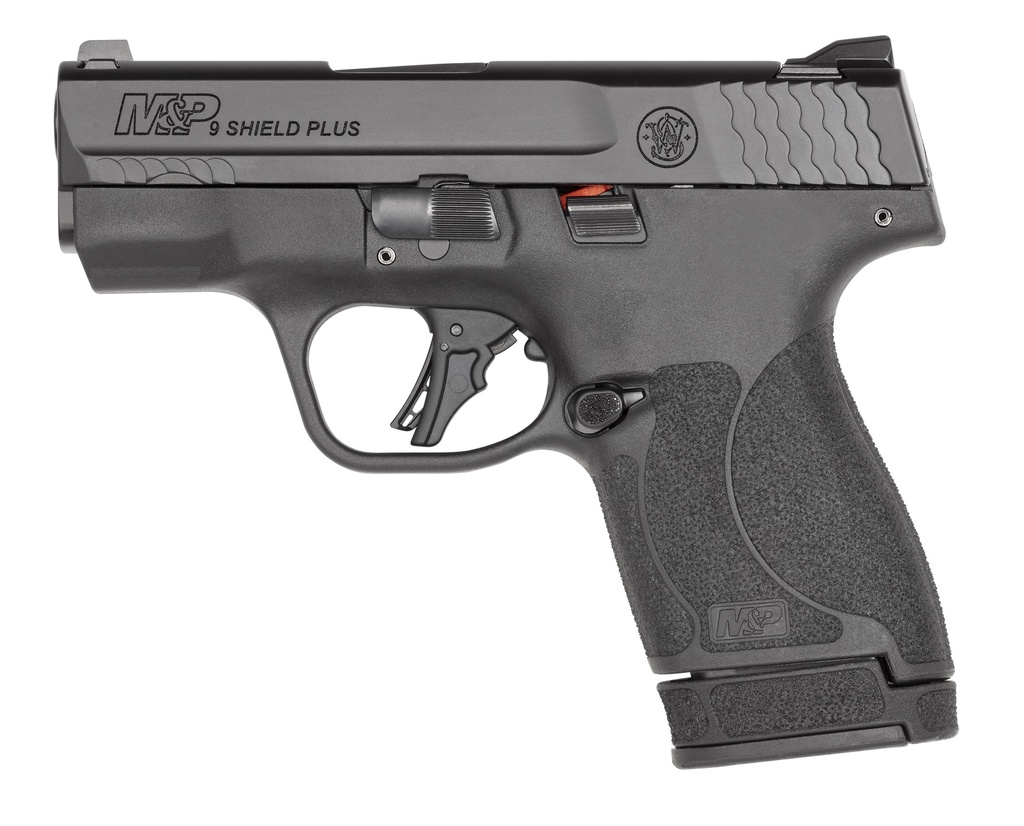 SMITH & WESSON 13248 M&P SHIELD PLUS MICRO-COMPACT FRAME 9MM LUGER 10+1/13+1, 3.10" BLACK ARMORNITE STAINLESS STEEL BARREL & SERRATED SLIDE, MATTE BLACK POLYMER FRAME,  NO SAFETY