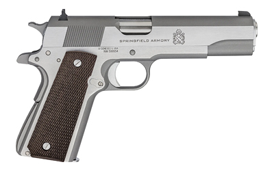 SPRINGFIELD ARMORY PBD9151L 1911 MIL-SPEC DEFEND YOUR LEGACY 45 ACP 7+1, 5" STAINLESS STEEL MATCH GRADE BARREL, STAINLESS SERRATED SLIDE, STAINLESS STEEL FRAME W/BEAVERTAIL, CHECKERED WOOD GRIP