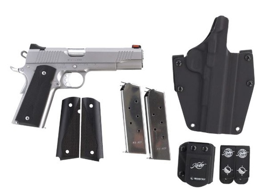 [669278920078] KIMBER MFG.,INC 3200007 STAINLESS II CLUB BUNDLE 45ACP 7+1 5" SATIN SILVER FRONT SERRATIONS STAINLESS STEEL SLIDE BLACK SYNTHETIC GRIP