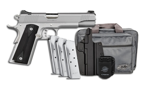 [669278378268] KIMBER MFG, INC 3700826 STAINLESS LW CLUB BUNDLE FULL SIZE FRAME 45 ACP 7+1 5" STAINLESS MATCH GRADE BARREL, SERRATED STAINLESS STEEL SLIDE, STAINLESS ALUMINUM FRAME W/BEAVERTAIL, BLACK TEXTURED GRIP