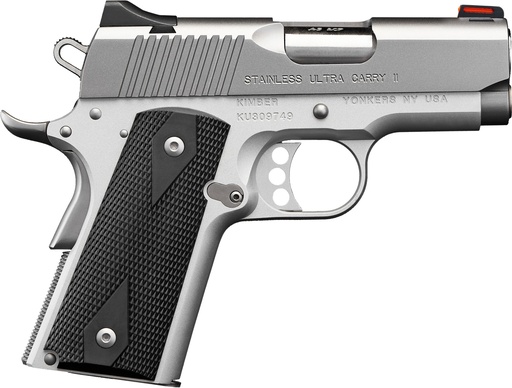 [669278320625] KIMBER MFG.,INC 3200062CA STAINLESS ULTRA CARRY II (CA) 45 ACP 7+1 3" SATIN SILVER STEEL SLIDE BLACK SYNTHETIC DOUBLE DIAMOND CHECKERING GRIP