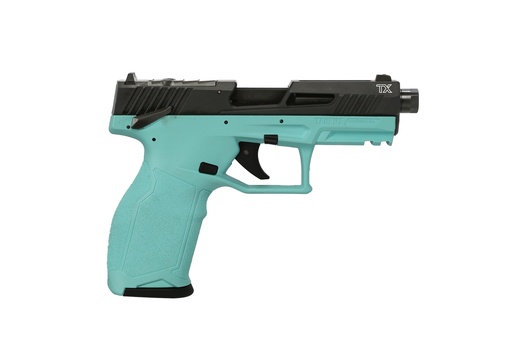 [725327943334] TAURUS 1-2TX22P141C TX22 T.O.R.O. 22 LR 22+1 4.60" MATTE BLACK THREADED BARREL, BLACK HARD COAT ANODIZED OPTIC READY/SERRATED SLIDE, CYAN POLYMER FRAME W/PICATINNY RAIL, TEXTURED GRIP