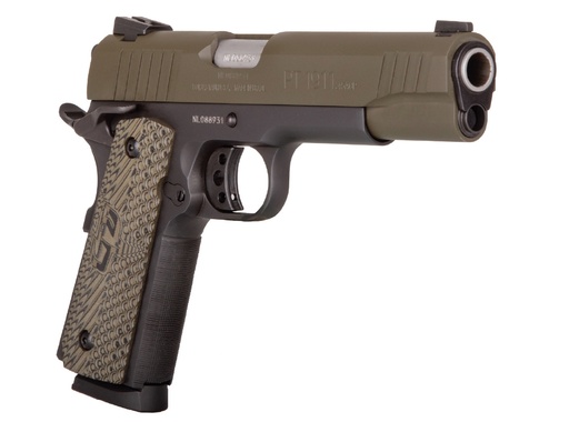 [725327931836] TAURUS 1191101MGVZ 1911  45 ACP 8+1 5" BARREL, MATTE BLACK FINISH BEAVERTAIL FRAME, SERRATED MIL-SPEC GREEN CERAKOTE SLIDE & BROWN VZ OPERATOR II GRIP