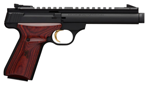 [023614441649] BROWNING 051527490 BUCK MARK FIELD TARGET SR 22 LR 10+1 5.50" BLACK THREADED BULL BARREL, MATTE BLACK ALUMINUM FRAME, PICATINNY RAIL RECEIVER, LAMINATE COCOBOLO TARGET GRIP, RIGHT HAND
