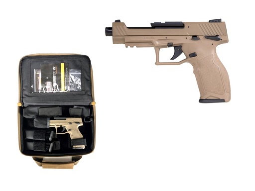 [725327938125] TAURUS 1TX22C15UFCK TX22 COMPETITION 22 LR 16+1 5.40" MATTE BLACK BULL/STEEL/THREADED BARREL, FLAT DARK EARTH ALUMINUM/OPTIC CUT/SERRATED SLIDE & POLYMER FRAME W/PICATINNY RAIL W/FDE POLYMER GRIPS